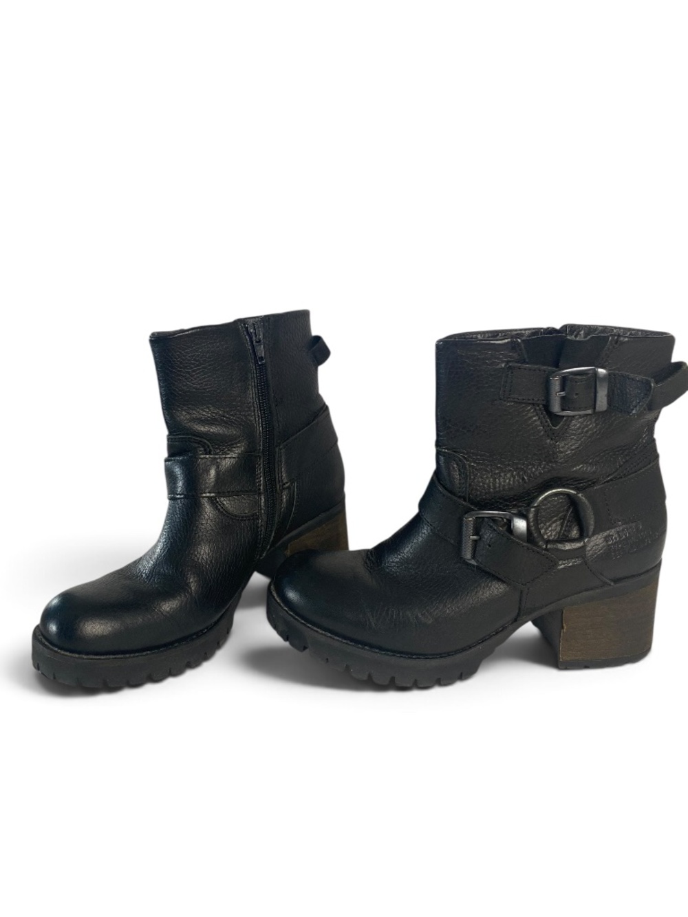 Bullboxer Carly Combat Moto Ankle Boots Women's 7M Black Leather Block Heel